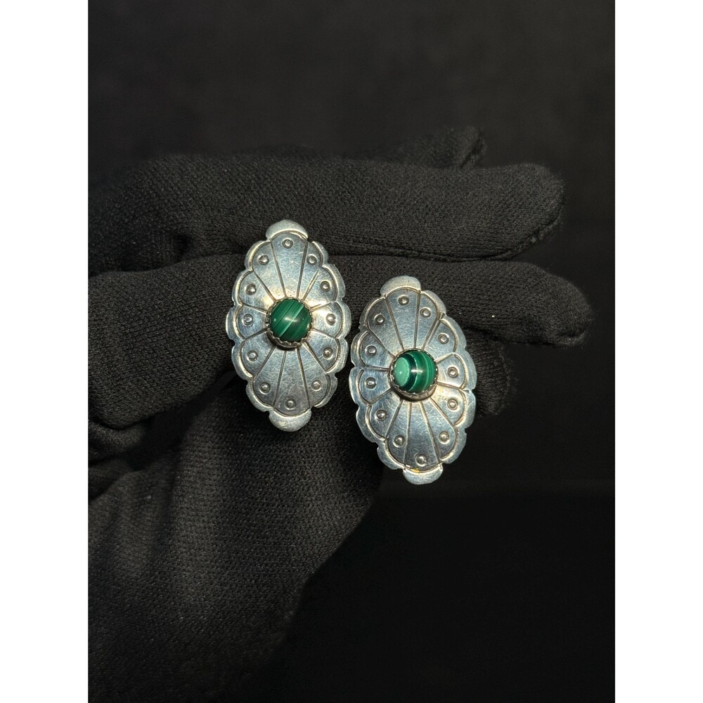Rose Castillo Navajo Sterling Silver Malachite Studs Earrings Native American